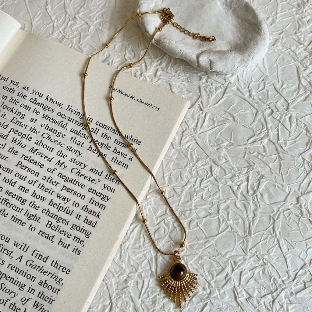Vintage Maillard Tigereye Titanium Steel Necklace - Viexta