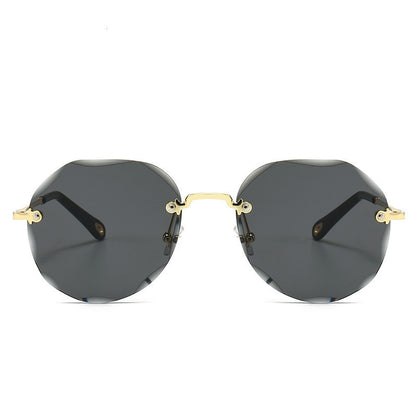 Polygonal Rimless Trimmed Sunglasses