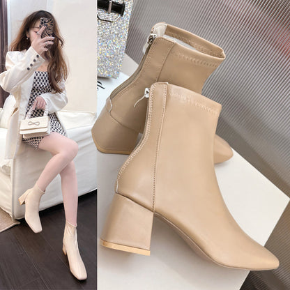 American Style Square Toe Back Zip Short Boots