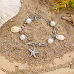 Starfish And Conch Pendant With Pearl Chain For Women - Viexta