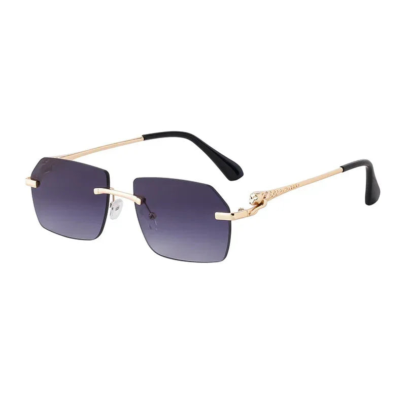 Frameless Trimming Leopard Retro Square Sunglasses - Viexta