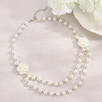 fairy-style-french-pearl-camellia-double-layer-necklace - Viexta