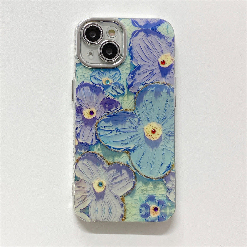 Blue Light Oil Painting Flower iPhone Case