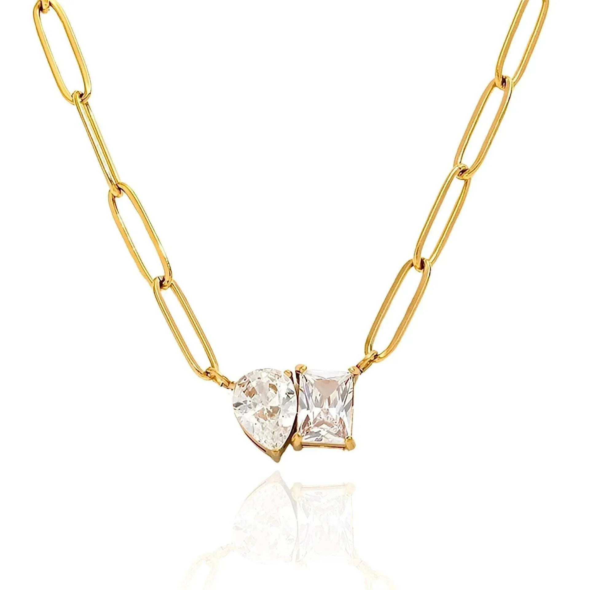 womens-vintage-18k-gold-plated-pear-shaped-square-zircon-necklace - Viexta