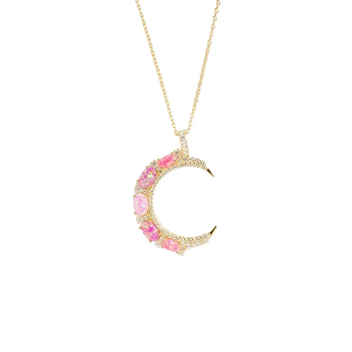 Opal Moon Necklace Diamond Inlaid Clavicle Chain - Viexta