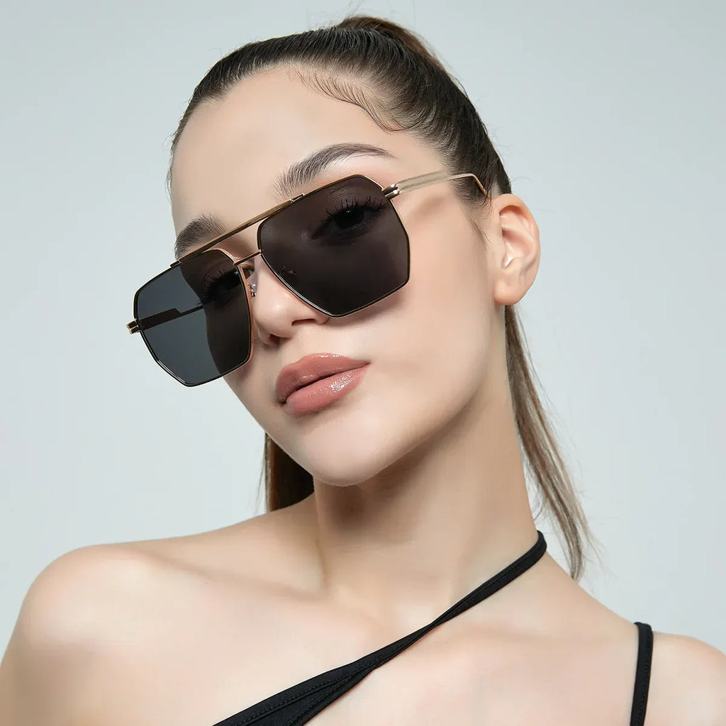 Retro Double Beam Large Frame Sunglasses - Viexta