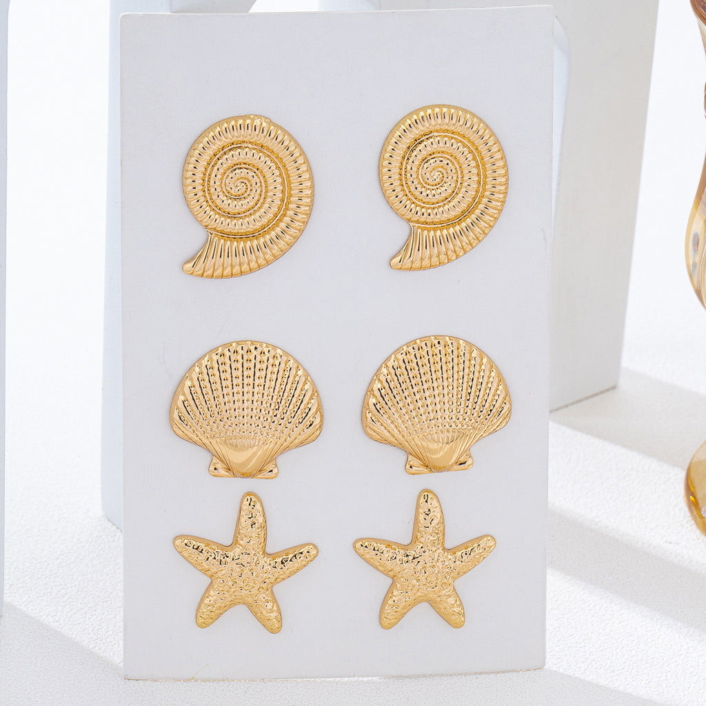 Ocean-Style Earring Set Featuring Starfish