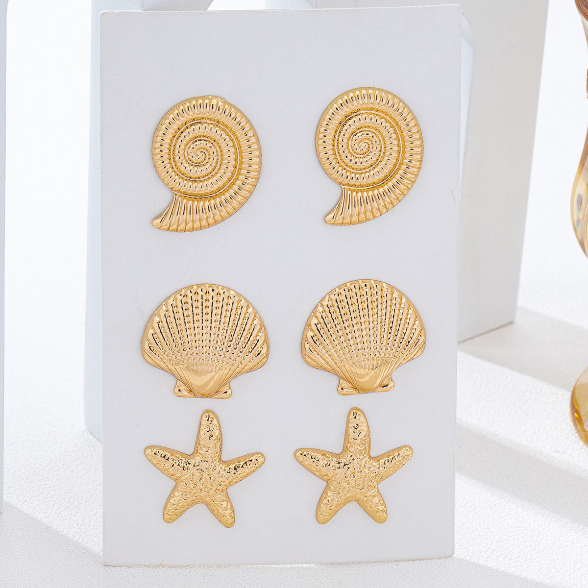 Ocean-Style Earring Set Featuring Starfish