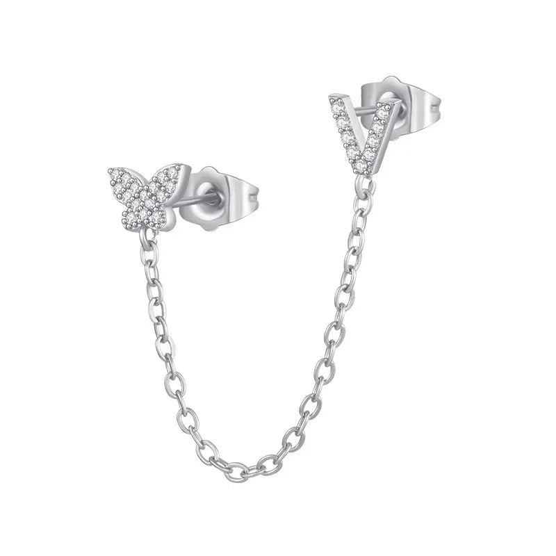 Women's Zircon Butterfly Alphabet One Piece Stud Earrings - Viexta