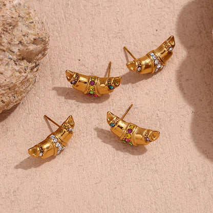 Stainless Steel Horn Shaped Rhinestone Studs