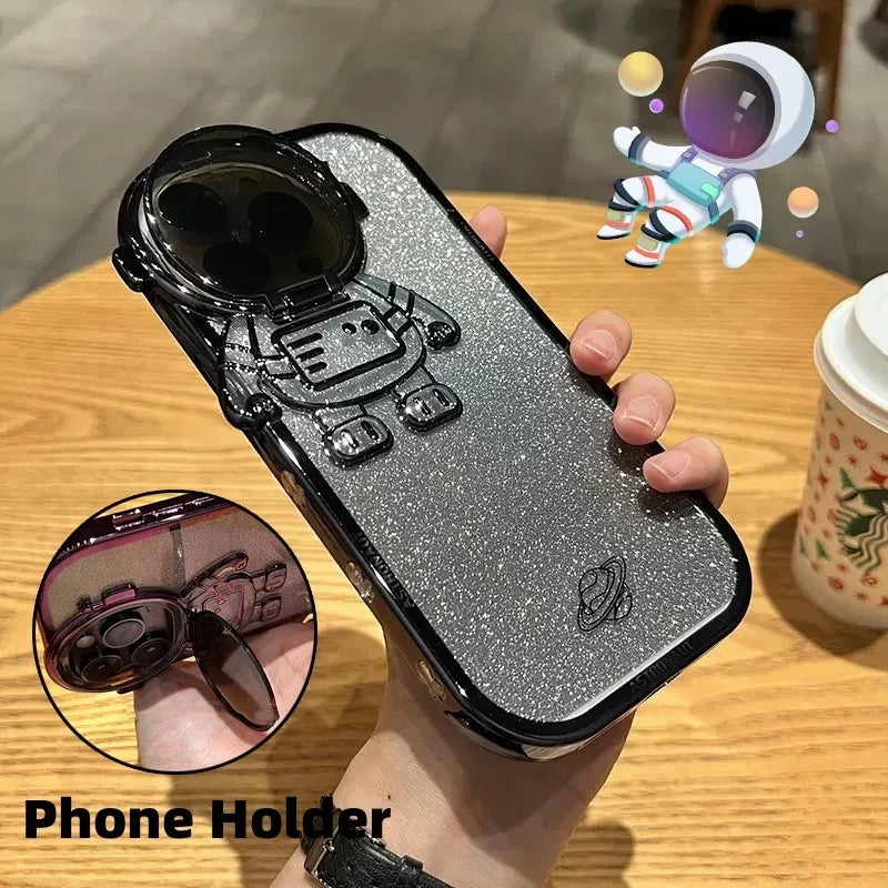 Glitter Astronaut Camera Stand Phone Case For IPhone - Viexta