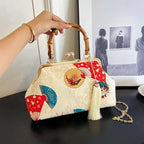 Retro Embroidered Clutch Red-crowned Crane Handbag - Viexta