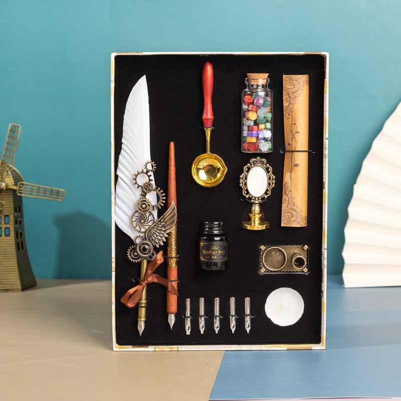 Vintage Feather pen & mirror gift hamper