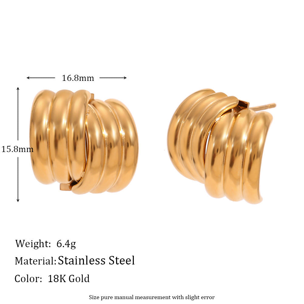 Three-layer Vertical Stripe Cross Ear Studs