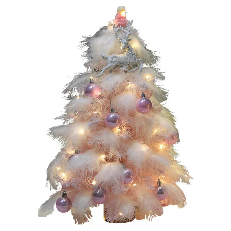 christmas-ornament-desktop-small-tree-christmas-tree-pink-feather-decoration-tree - Viexta