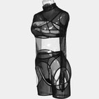 sheer-mesh-sleeve-gloves-lingerie-four-piece-set - Viexta