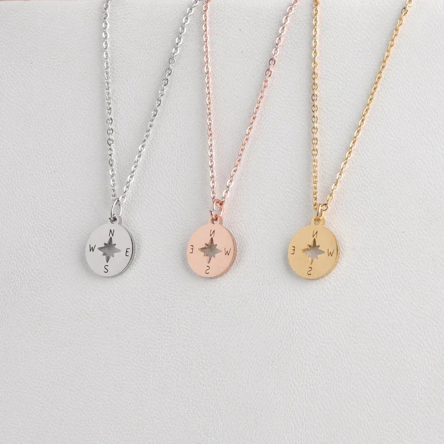 Stainless Steel Round Mirror Necklace - Viexta