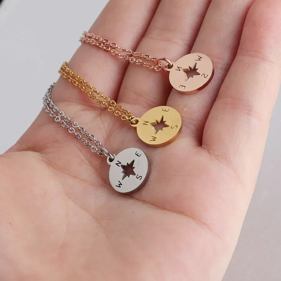 Stainless Steel Round Mirror Necklace - Viexta
