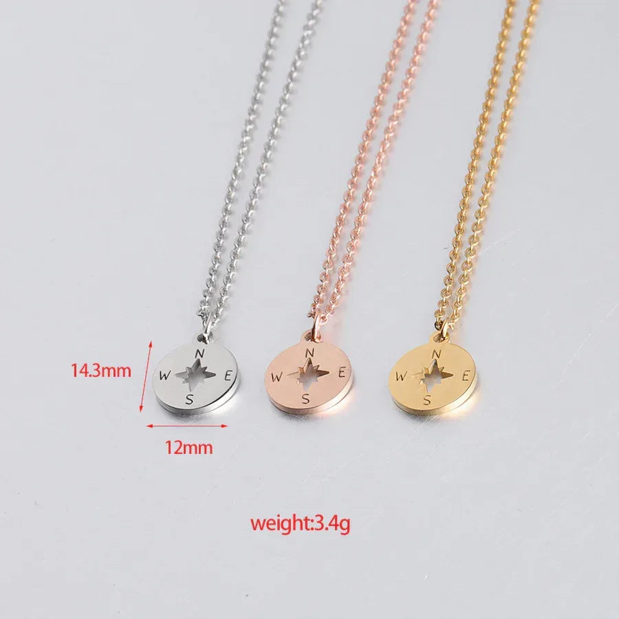 Stainless Steel Round Mirror Necklace - Viexta