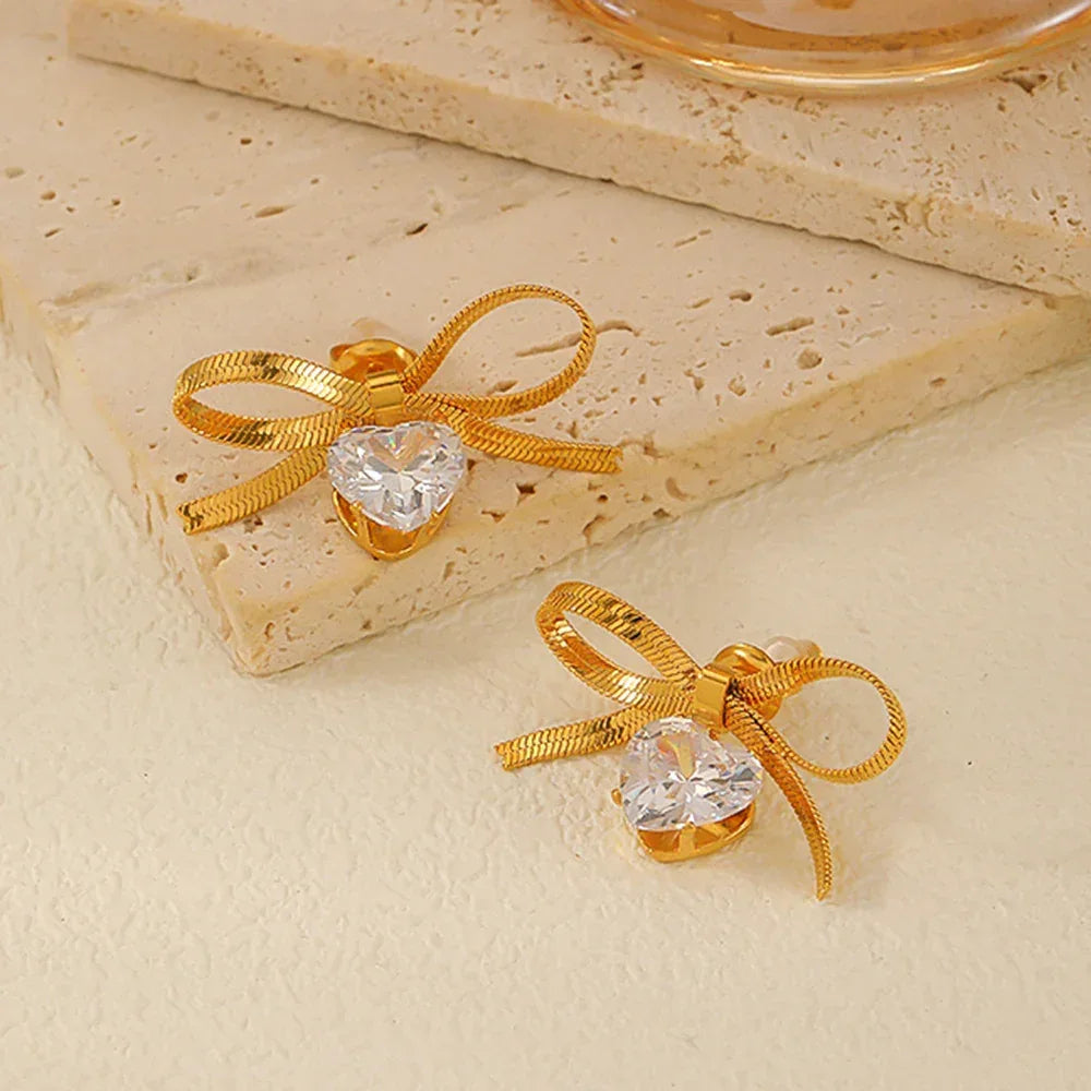 titanium-steel-bowknot-heart-shape-earrings - Viexta