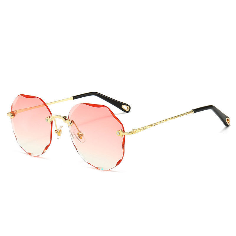 Polygonal Rimless Trimmed Sunglasses