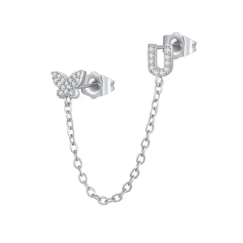 Women's Zircon Butterfly Alphabet One Piece Stud Earrings - Viexta