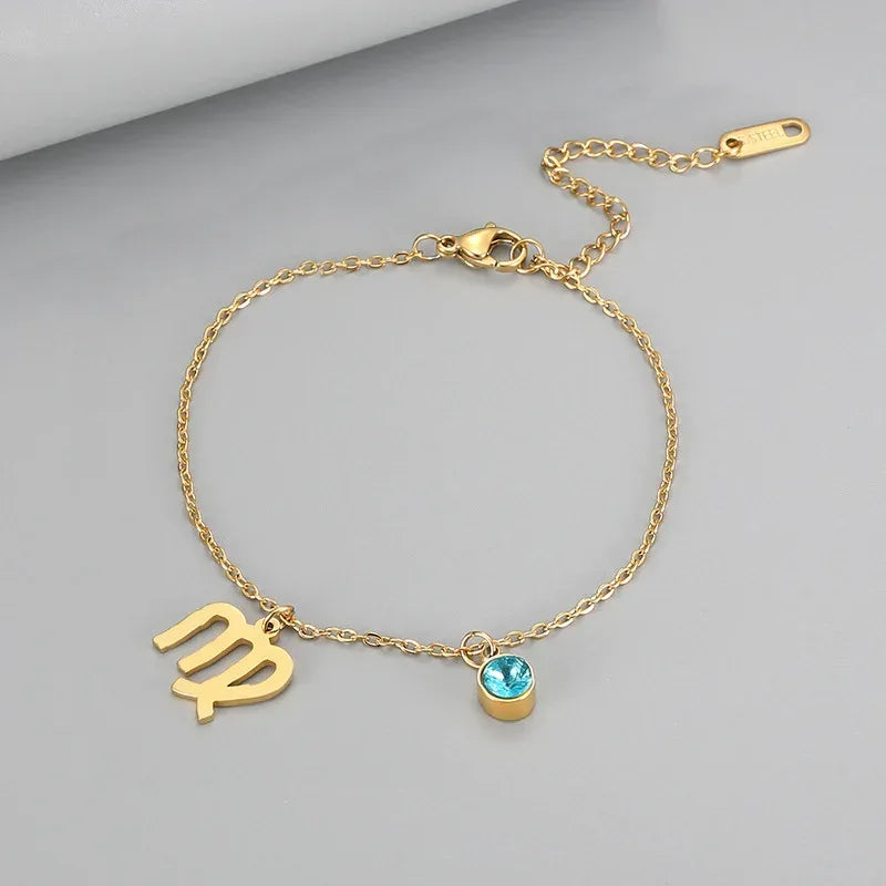 Retro Fashion Zodaic Bracelet Inlaid With Blue Zircon - Viexta
