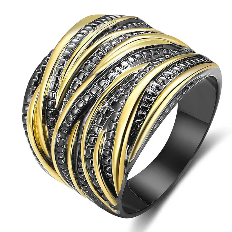 Retro Double Gold Texture rings - Viexta