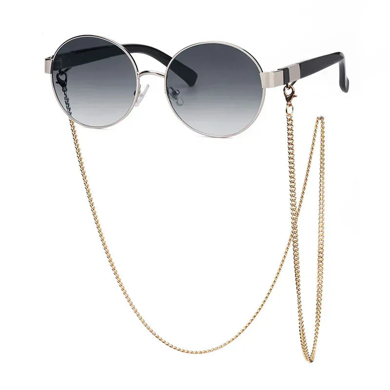 Small Round Frame Sunglasses With Chain - Viexta