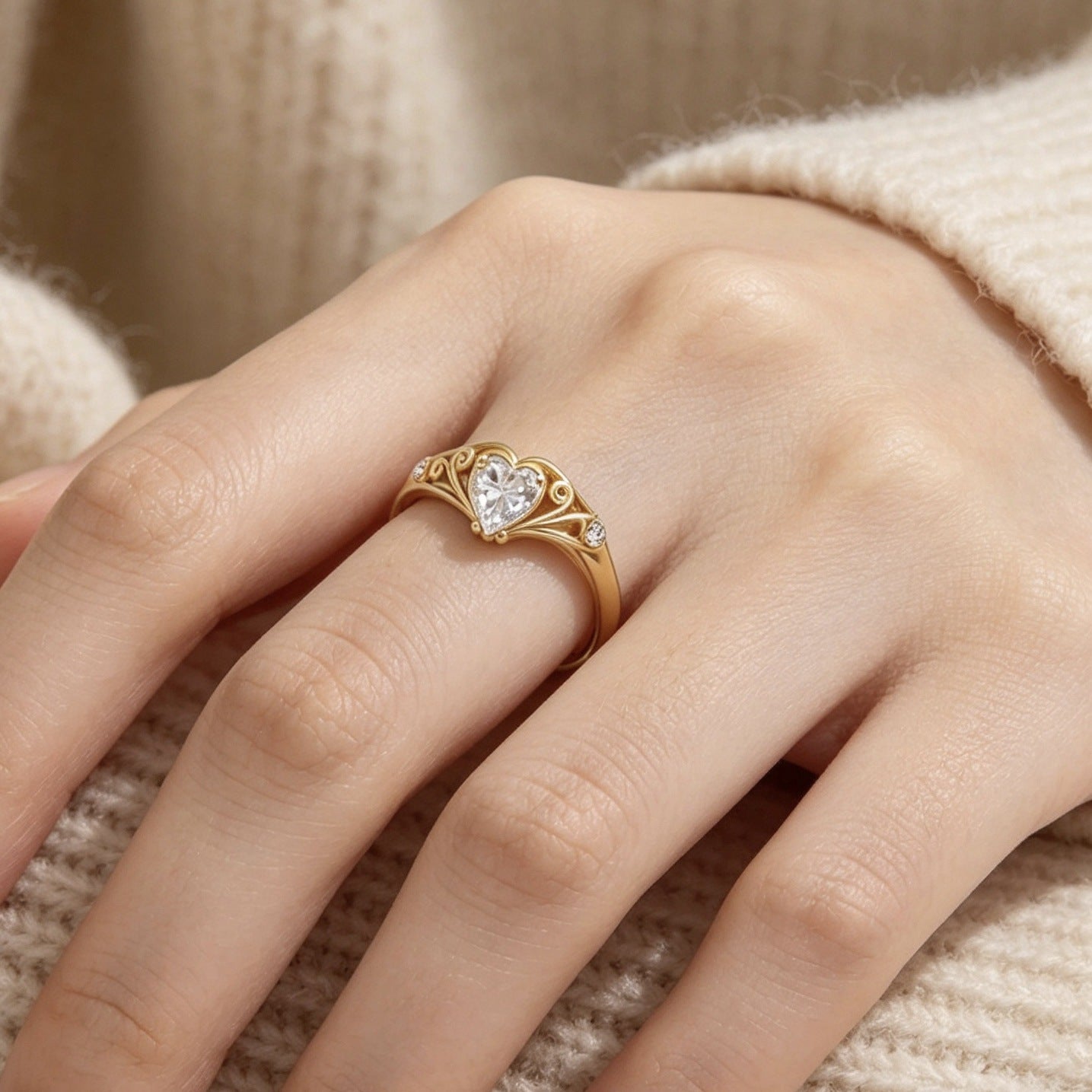Simple Heart-Shaped Zircon Ring