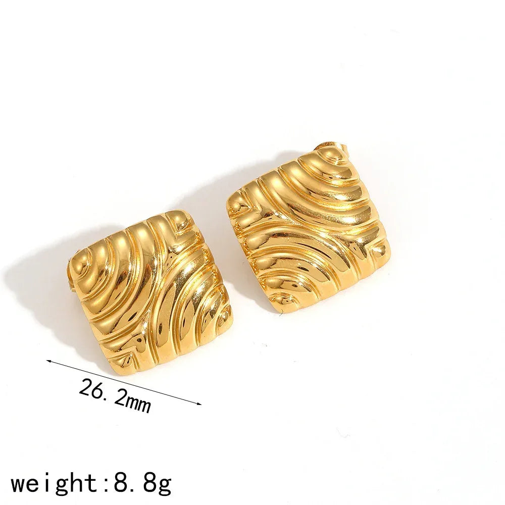 18K Gold Thread Titanium Steel Ear Studs - Viexta