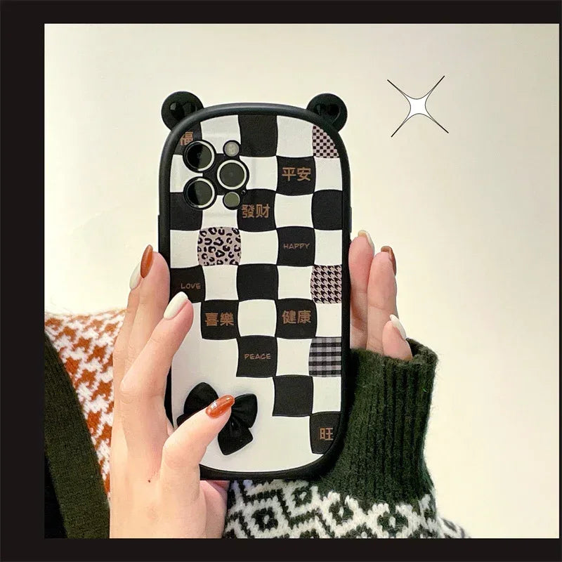 Black And White Lattice Bow iPhone case - Viexta