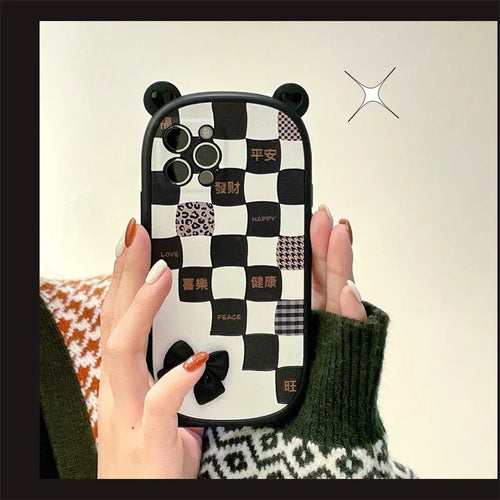 Black And White Lattice Bow iPhone case - Viexta