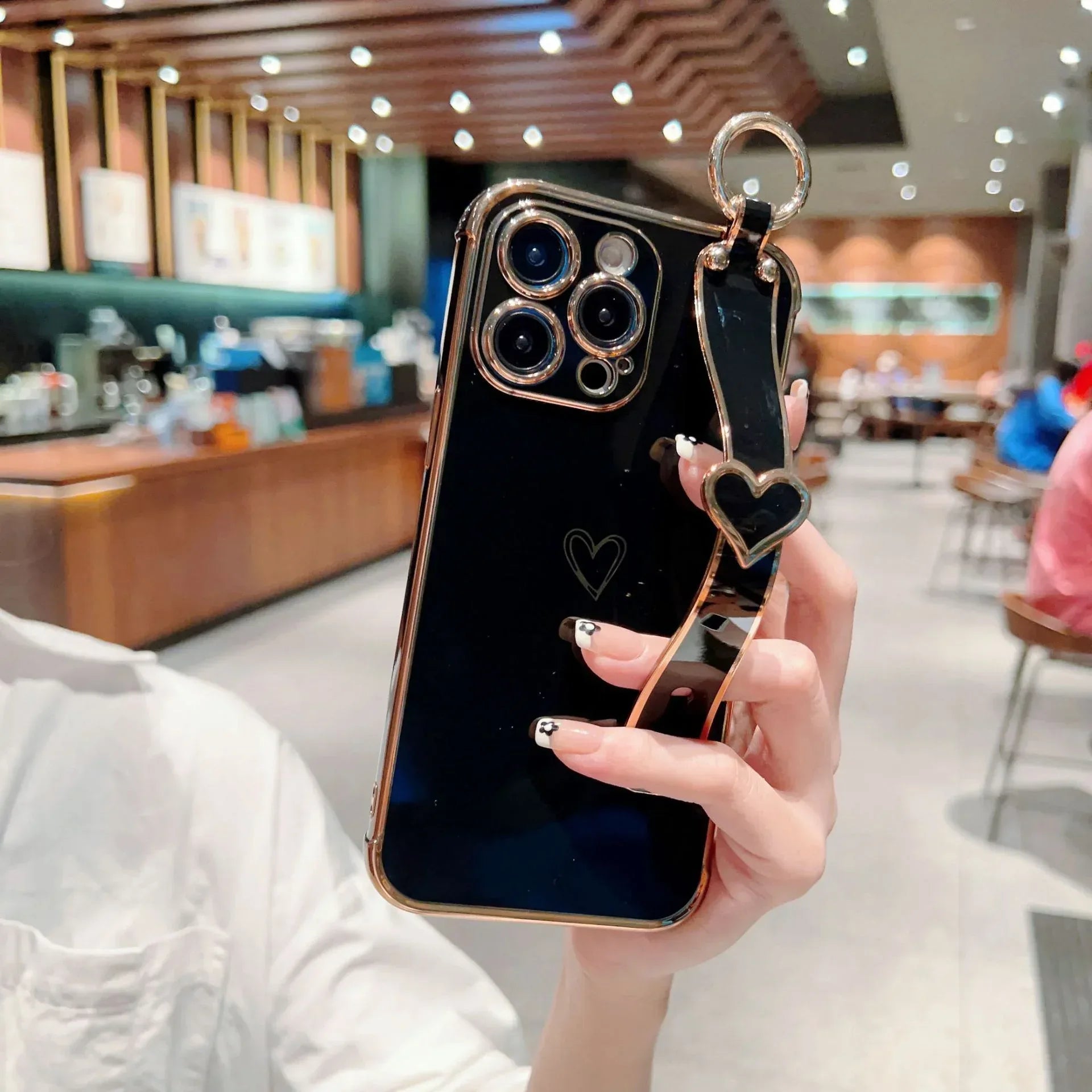 Electroplated Hollow Heart Wrist iPhone Case - Viexta
