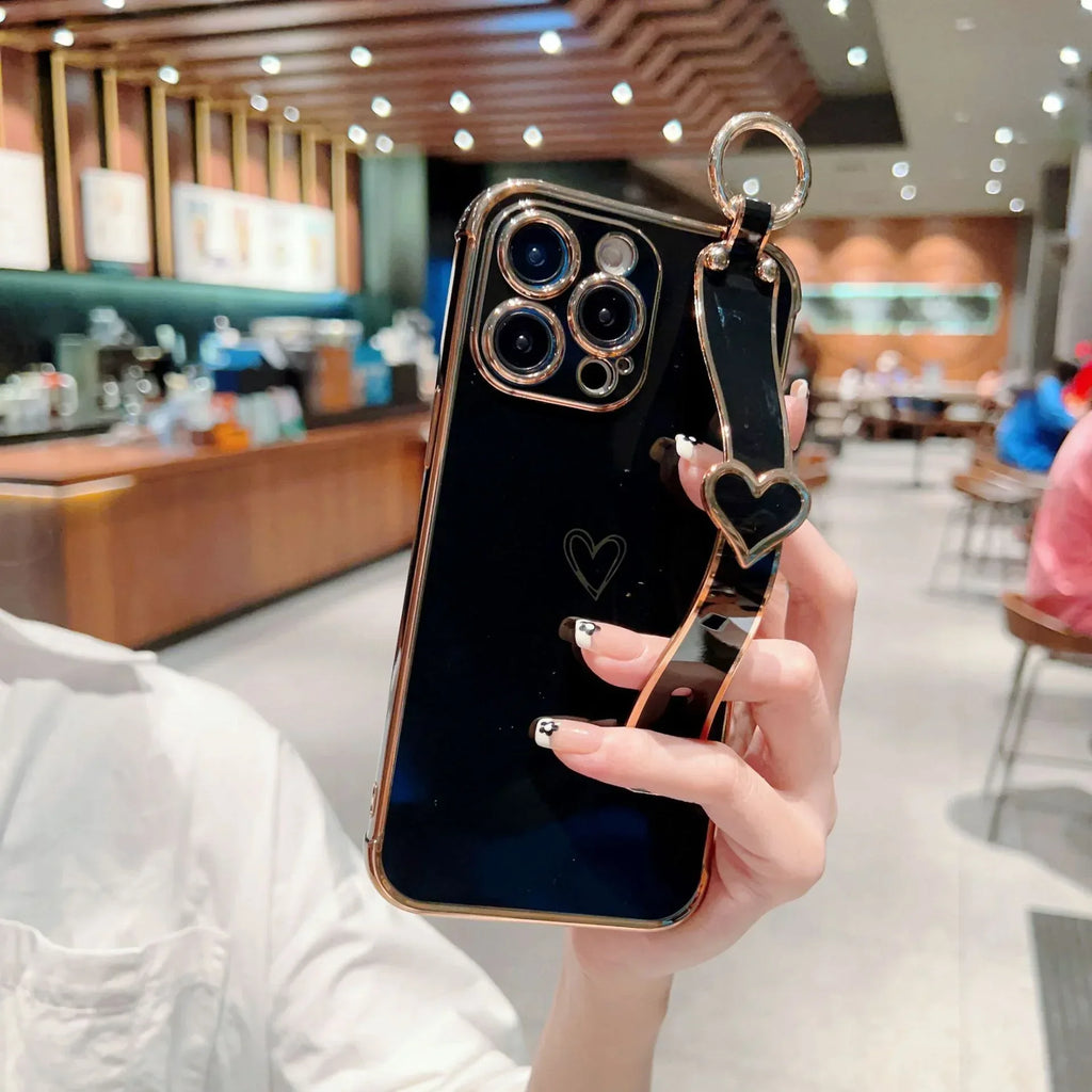Electroplated Hollow Heart Wrist iPhone Case - Viexta