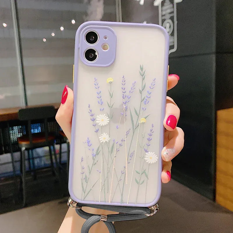 Lavender Floral Lanyard iPhone Case - Viexta