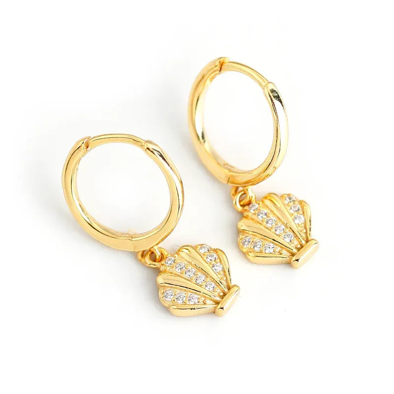 Rhinestone Zircon Shell-shaped Sterling Silver Stud Earrings - Viexta