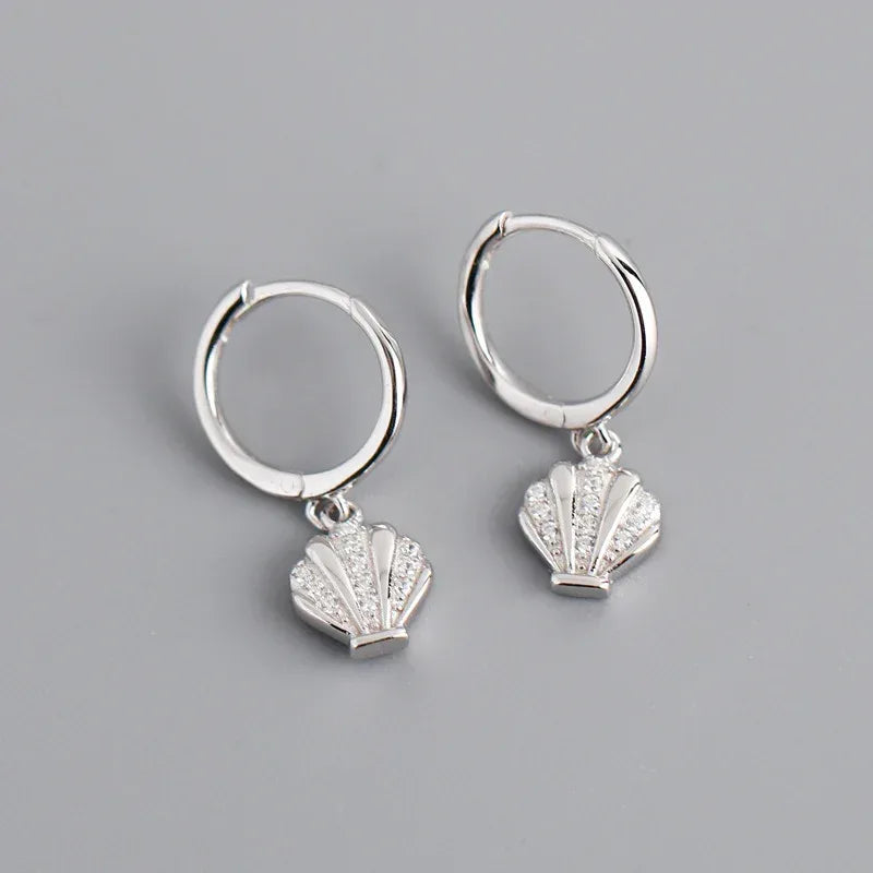 Rhinestone Zircon Shell-shaped Sterling Silver Stud Earrings - Viexta