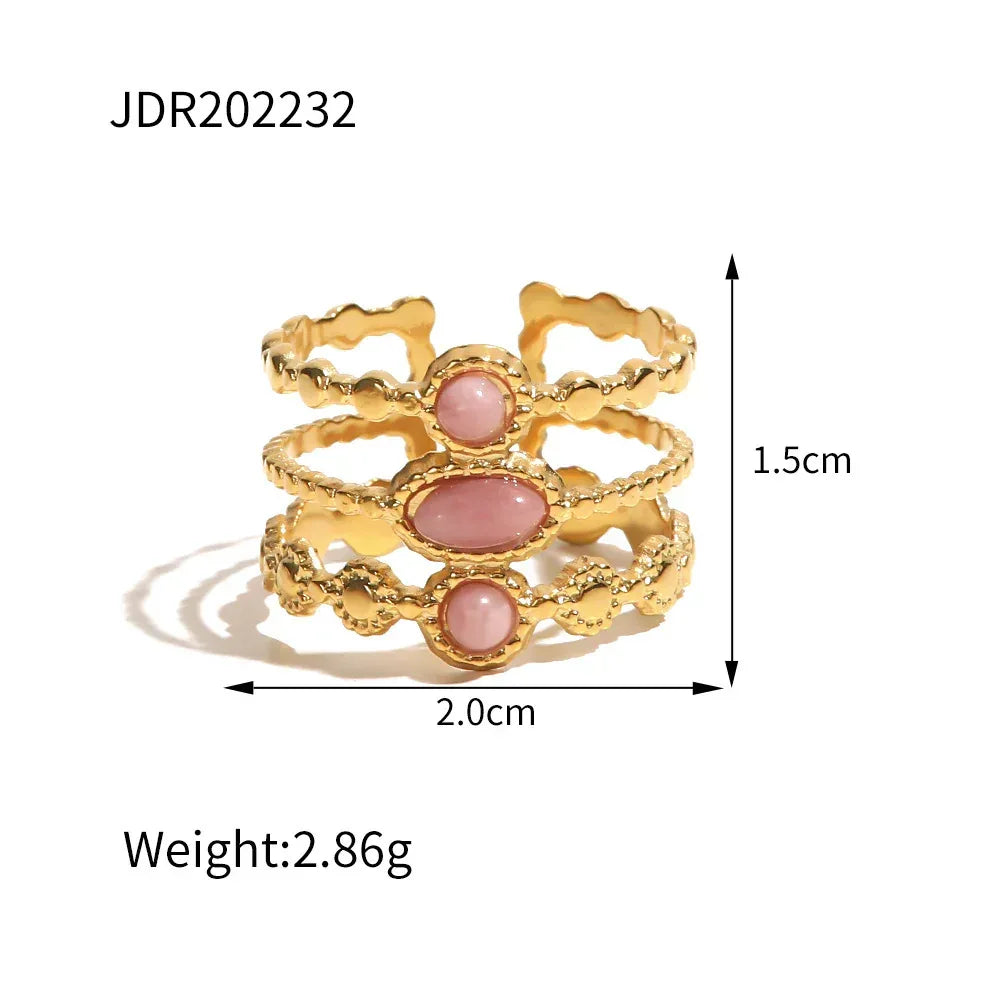 natural-gemstone-titanium-steel-open-end-ring - Viexta