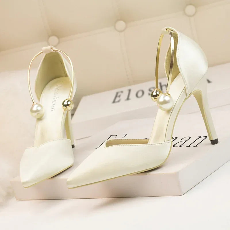 Low-cut Satin Hollow Strap Heels - Viexta