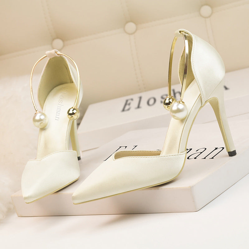 Low-cut Satin Hollow Strap Heels