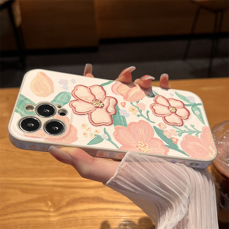 Vintage Embroidered Flower Leather iPhone case
