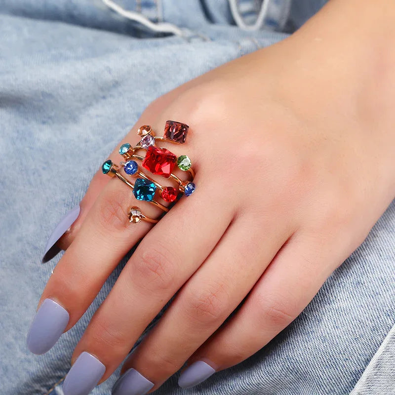 Boho Stackable Gemstone Rings Set