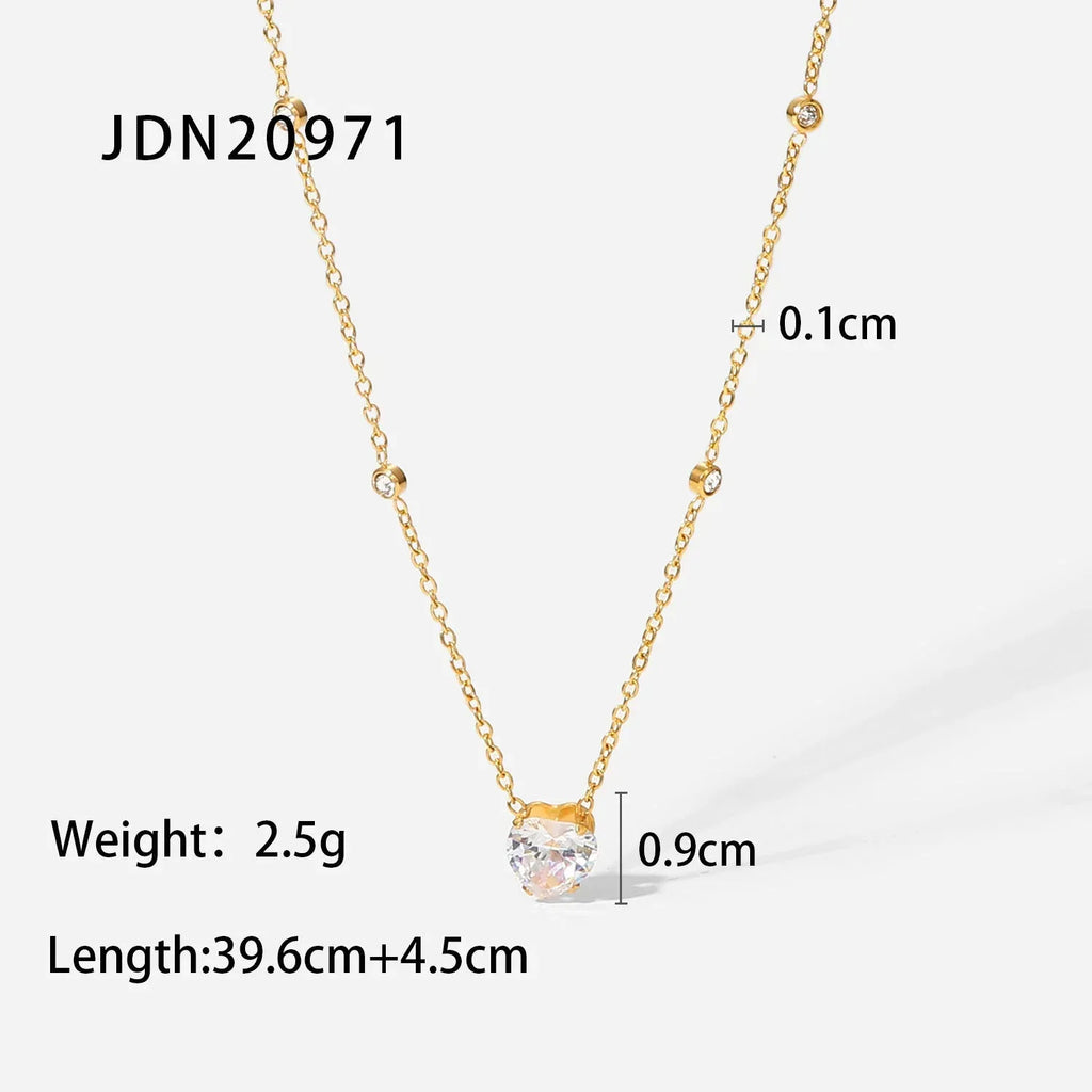 18k-gold-plated-stainless-steel-white-heart-shape-zircon-necklace - Viexta