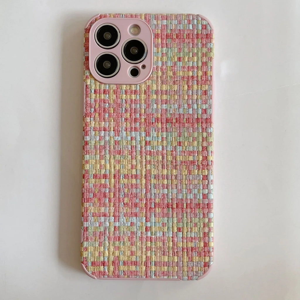 Retro Woven-pattern Leather iPhone Case - Viexta