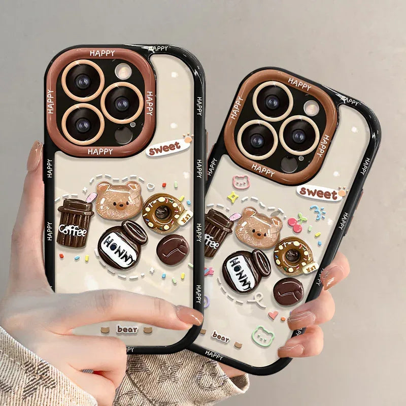 Coffee Bear Three-dimensional Doll Pendant iPhone Case - Viexta