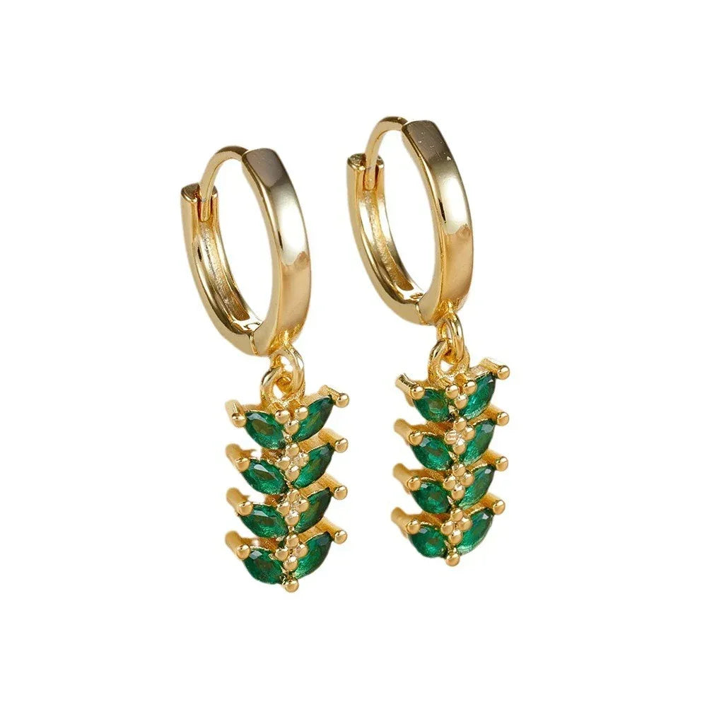 wheat-leaf-shaped-earring-zircon - Viexta