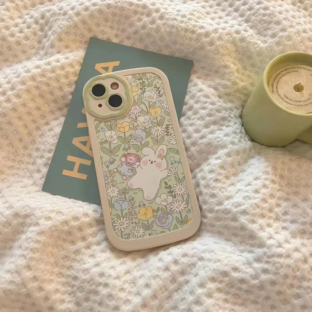 Fashion Green Flower Rabbit iPhone Case - Viexta
