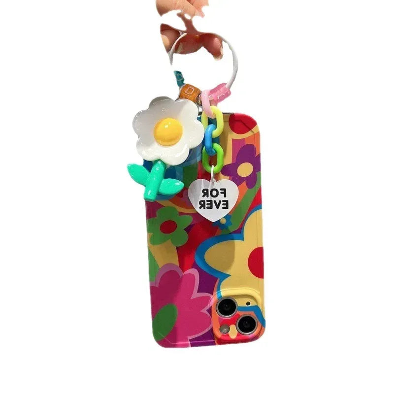 Ins Graffiti Flower iPhone Case with Charms - Viexta