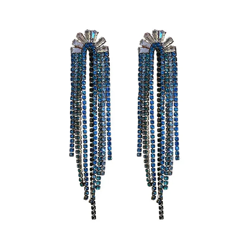 925 Silver U-shaped Zircon Rhinestone Tassel Earrings - Viexta